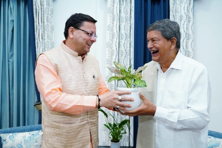 Pushakr Singh Dhami with Harish Rawat